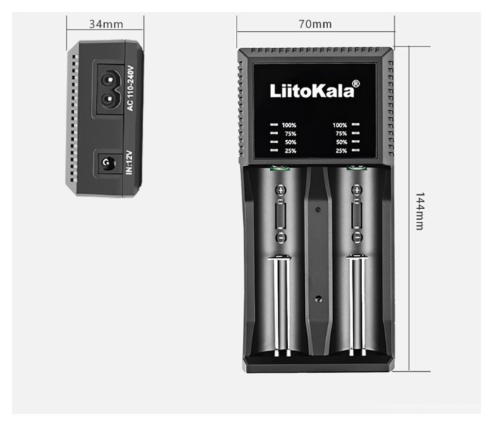 Універсальний зарядний пристрій LiitoKala Lii-PL2 EU на 2 канали + автомобільний кабель