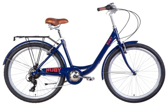 Велосипед уцененный AL 26" Dorozhnik RUBY Vbr рама-17" темно-синий с багажником зад St, с крылом St 2022