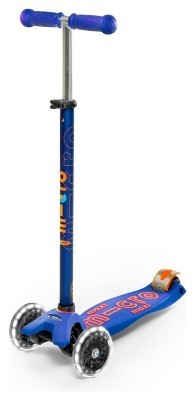 Самокат MICRO серии "Maxi Deluxe" - СИНИЙ (до 50 kg, 3-х колесный, LED)