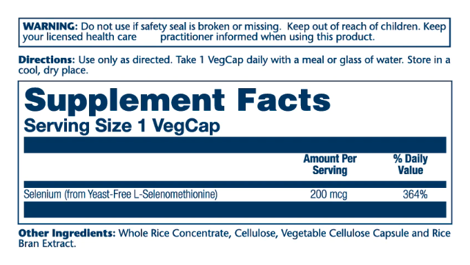 Selenium Yeast Free 200mcg - 90 vcaps