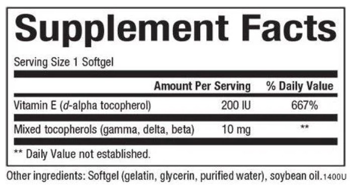 Mixed Vitamin E 134 mg (200 IU) - 90 softgels