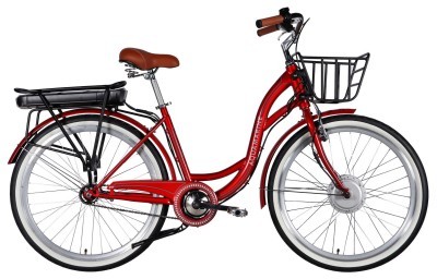 Велосипед уцененный с электроприводом 26" ST Dorozhnik eAQUAMARINE BH рама-17" 36B 13А*г 500Вт бордовый YS 2476 с корзиной 2026