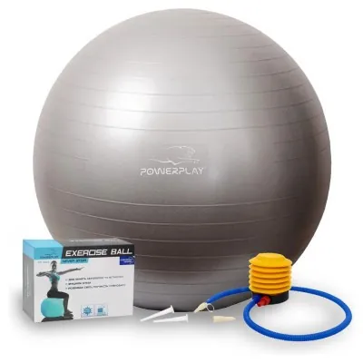 М'яч для фітнесу (фітбол) PowerPlay 4001 Ø65 cm Gymball Сірий + помпа