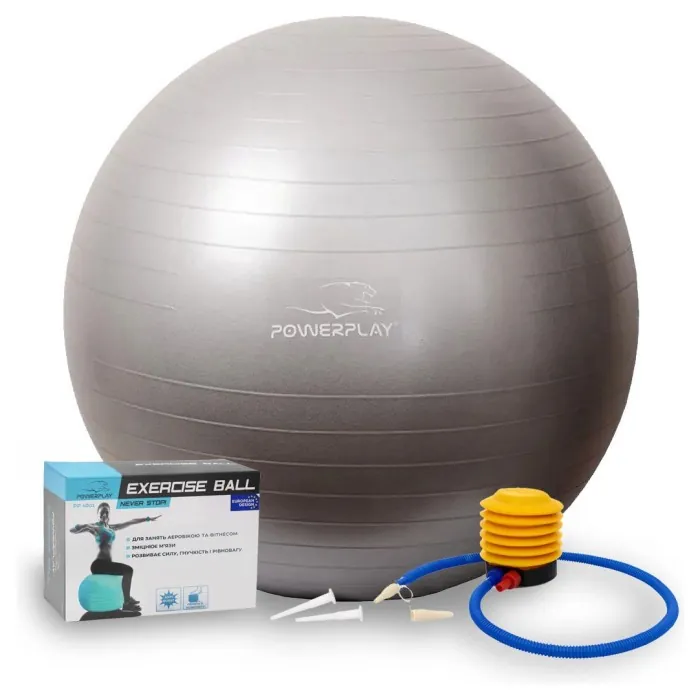 М'яч для фітнесу (фітбол) PowerPlay 4001 Ø65 cm Gymball Сірий + помпа
