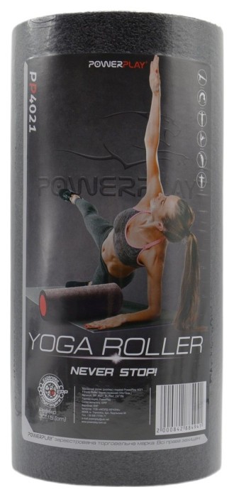 Массажний ролик (ролер) гладкий PowerPlay 4021 Fitness Roller Чорний (45x15см.)