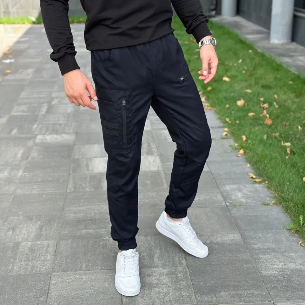 Штани карго чоловічі весняні з кишенями темно-сині Pobedov Tactical Soft (L)