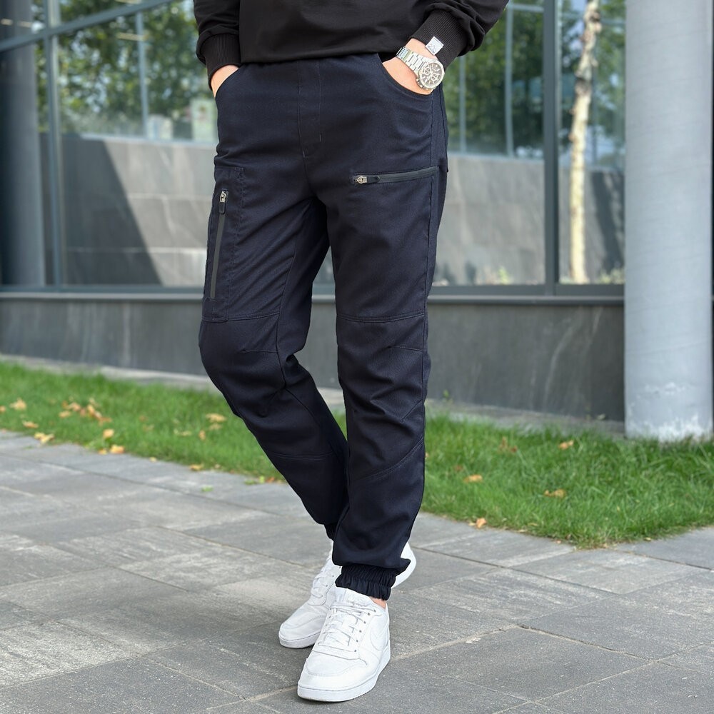 Штани карго чоловічі весняні з кишенями темно-сині Pobedov Papin Brodyaga, укр, укр