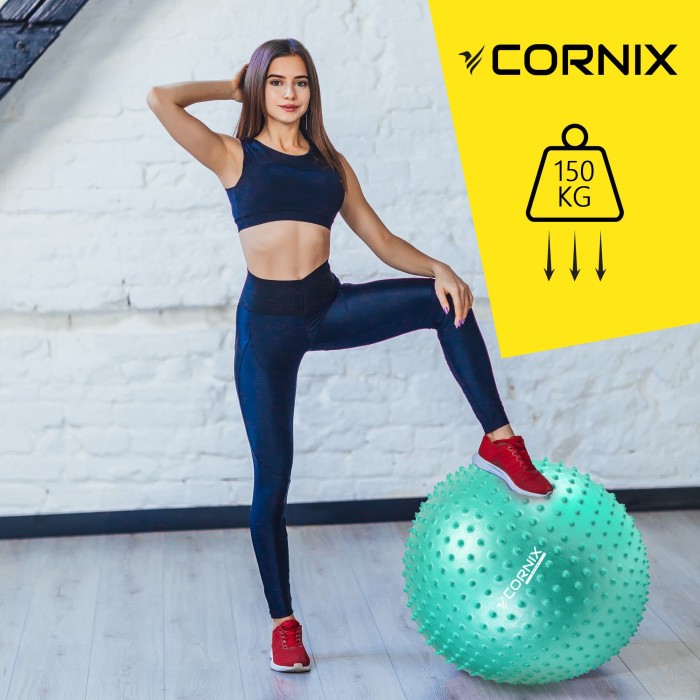 М'яч для фітнесу (фітбол) Cornix 55 см масажний Anti-Burst XR-0472 Mint