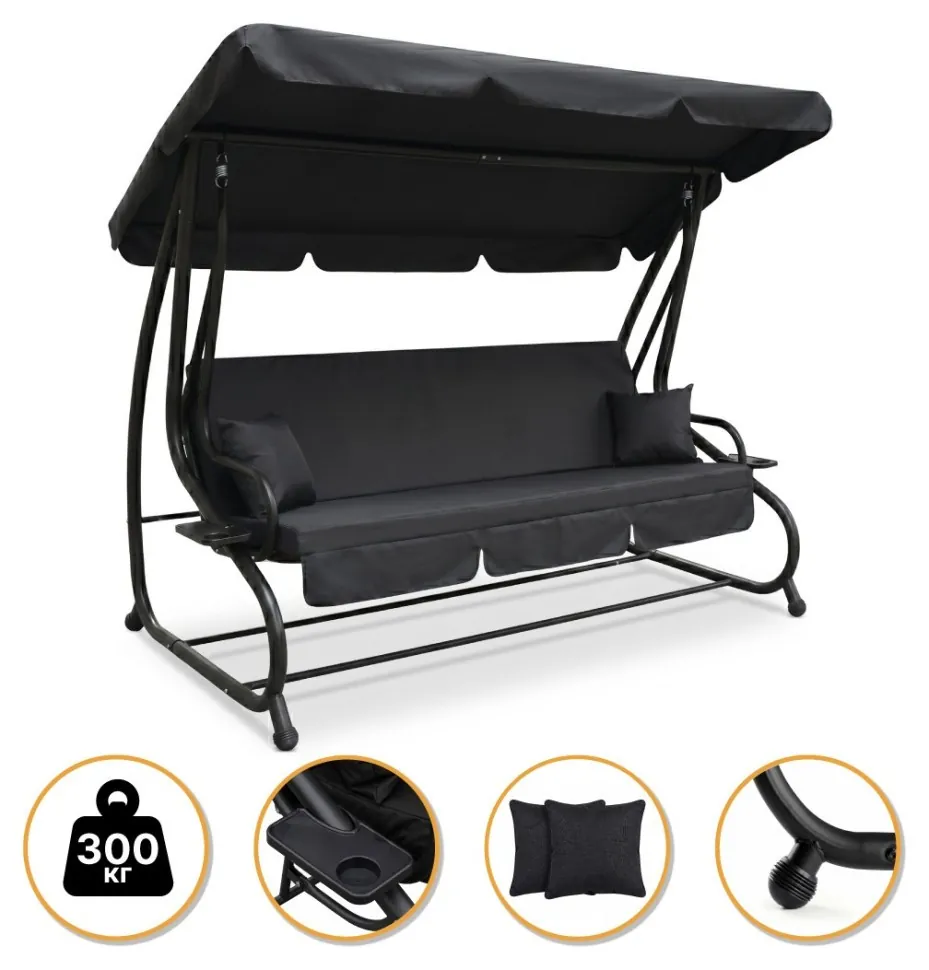 Велика гойдалка з подушками LEOBRO Luxury Plus Black (LB-1049) (LEO_LB-1049)