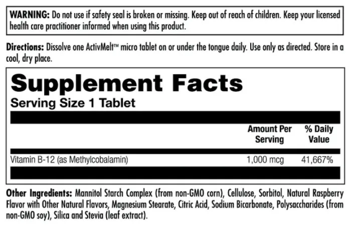 B-12 Methylcobalamin 1000 mcg - 90 tabs Raspberry
