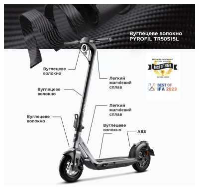 Електросамокат NIU KQi Air Carbon + Magnesium UltraLight Black 9,5", 350(700)W, 9,4Ah, 50km, 25km/h, 20%, App, 11,9 kg