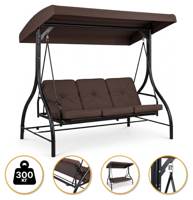 Садова гойдалка з товстим матрацом LEOBRO Luxury Pro Brown (LB-1045)