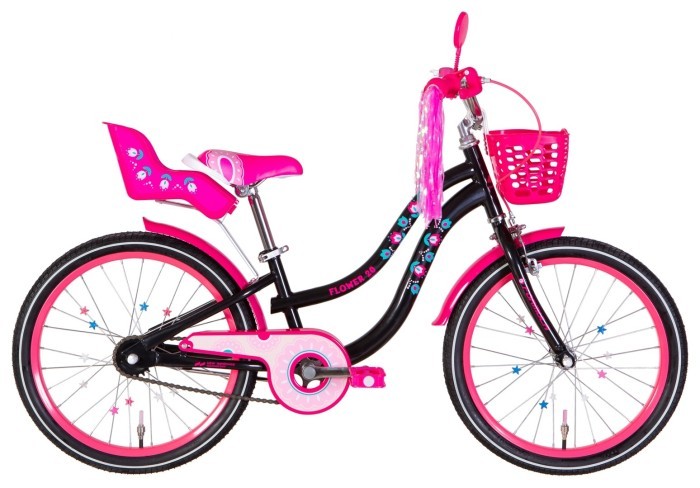Велосипед ST 20" Formula FLOWER PREMIUM BH рама-10" черный с розовым 2024 крылья, подножка, звонок, корзина