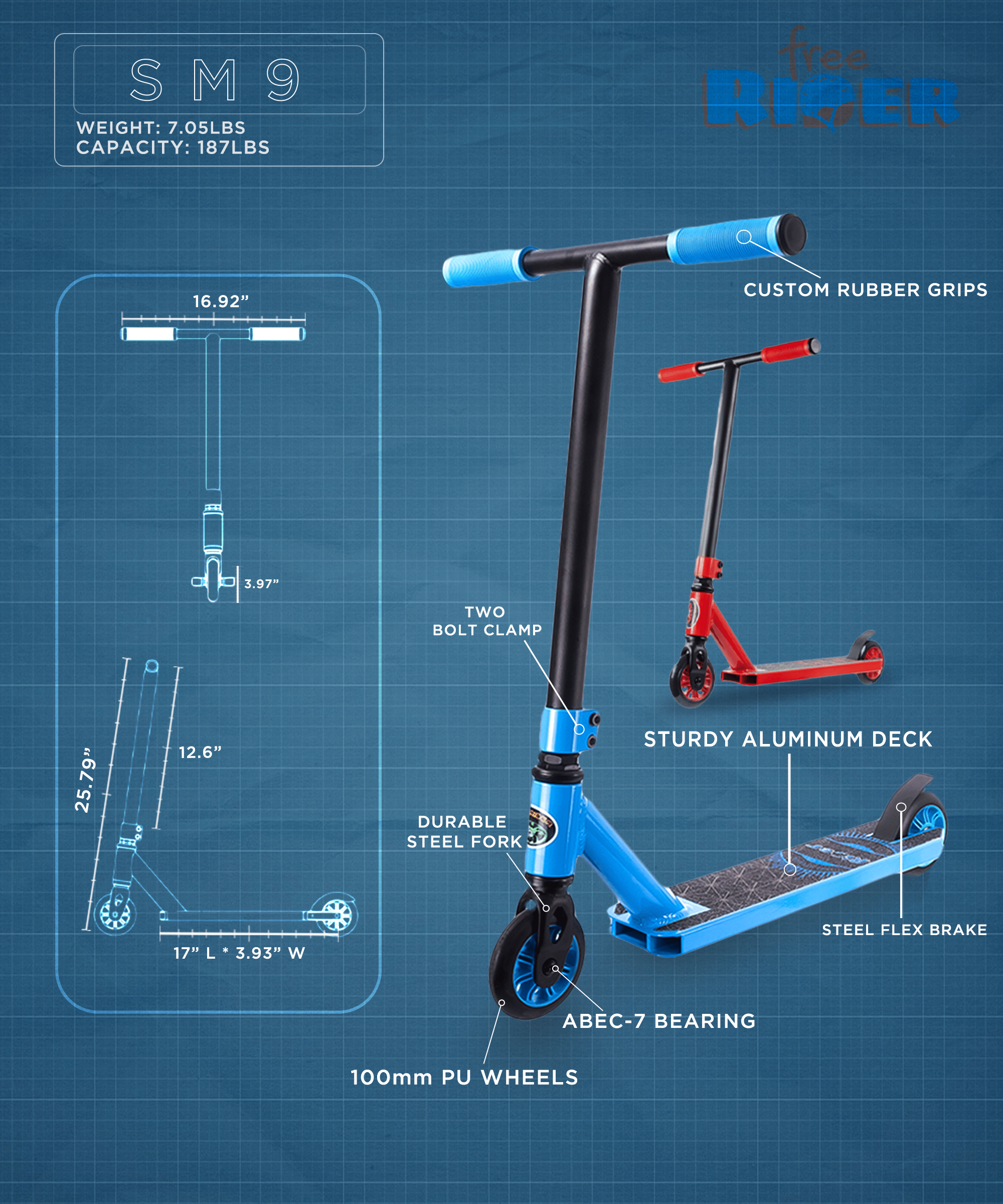Трюковий самокат Freerider SM-99-T-SCS Blue, укр, укр