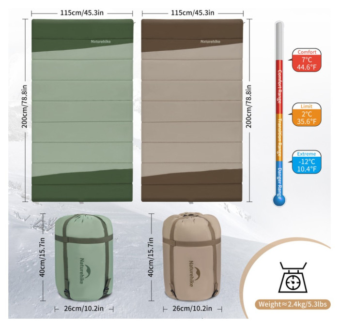 Спальний мішок двомісний Naturehike CNK2300019, коричневий