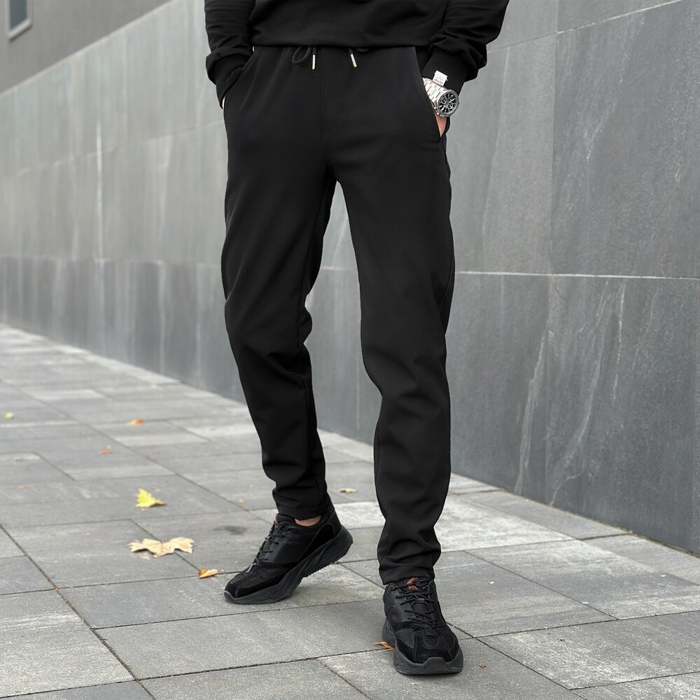 Мужские черные демисезонные штаны из софтшела Pobedov Point