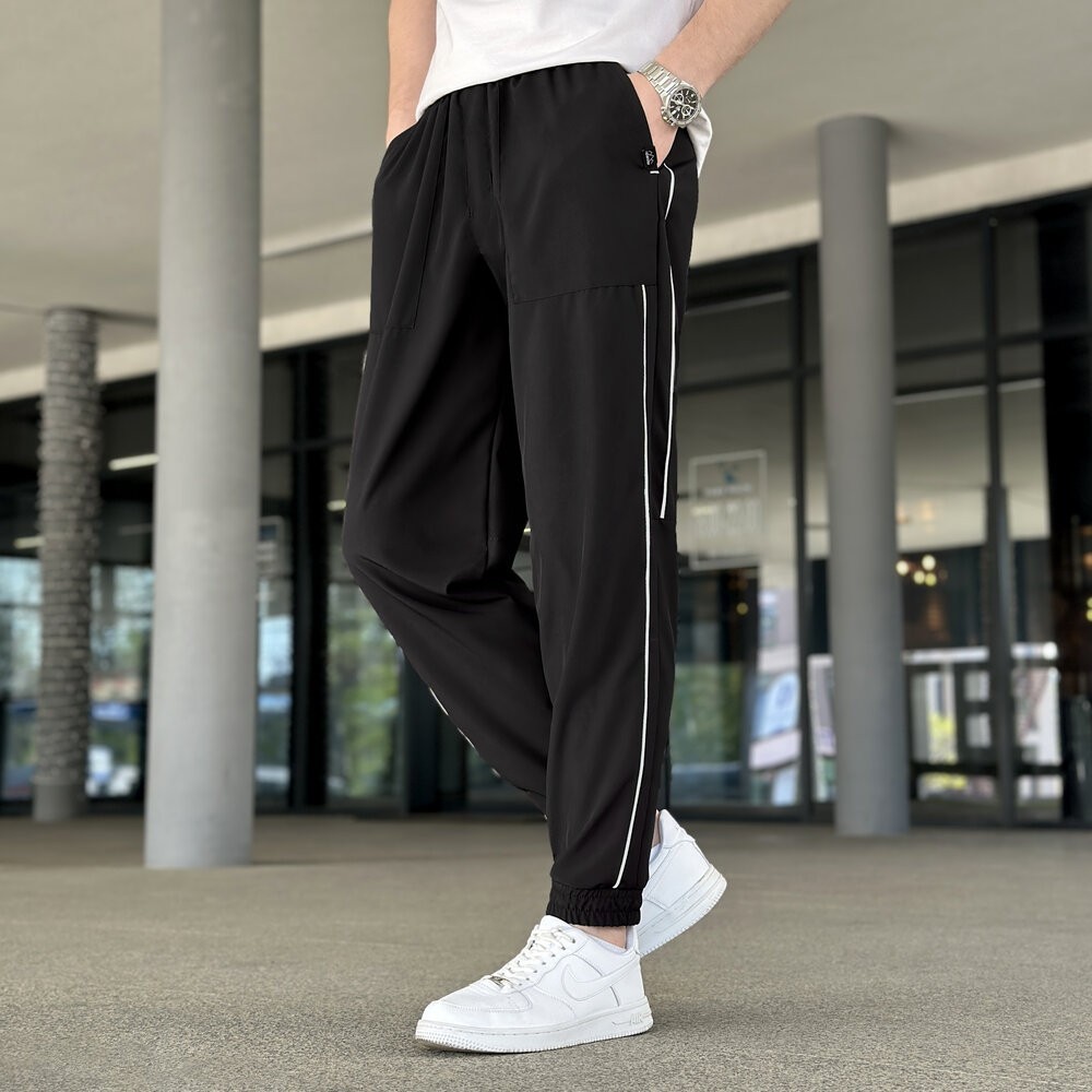 Весняні літні чоловічі чорні джогери із софту Pobedov Weekend, укр, укр