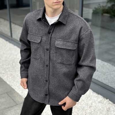 Сорочка-пальто для чоловіків Pobedov Mars. Сорочка демісезонна чоловіча темно-сіра