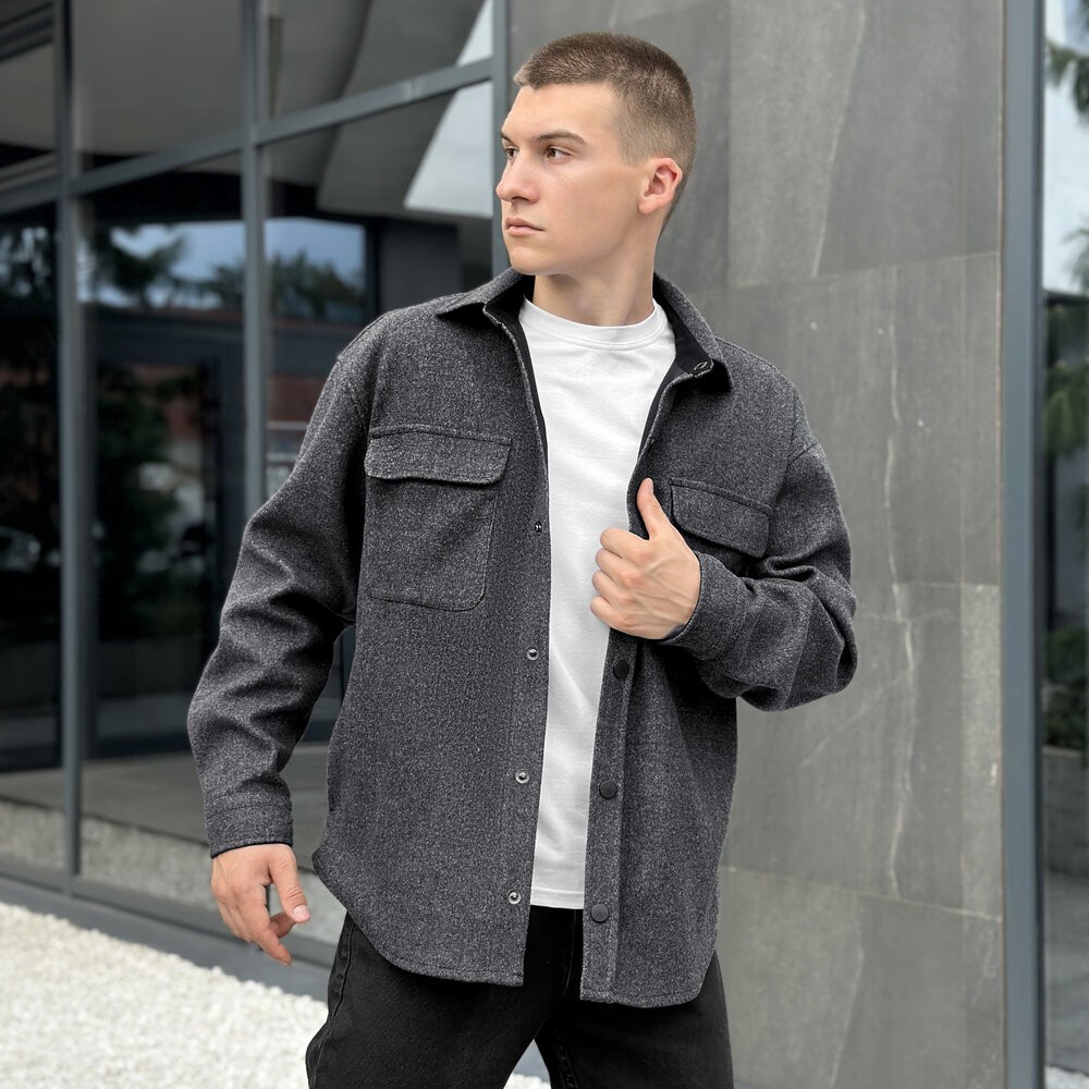 Сорочка-пальто для чоловіків Pobedov Mars. Сорочка демісезонна чоловіча темно-сіра, укр, укр