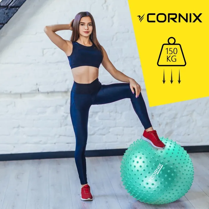 М'яч для фітнесу (фітбол) Cornix 65 см масажний Anti-Burst XR-0488 Mint