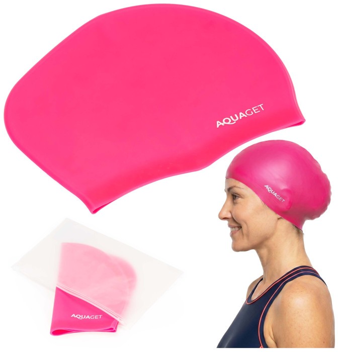 Шапочка для плавания Aquaget для длинных волос AQ0032 Pink