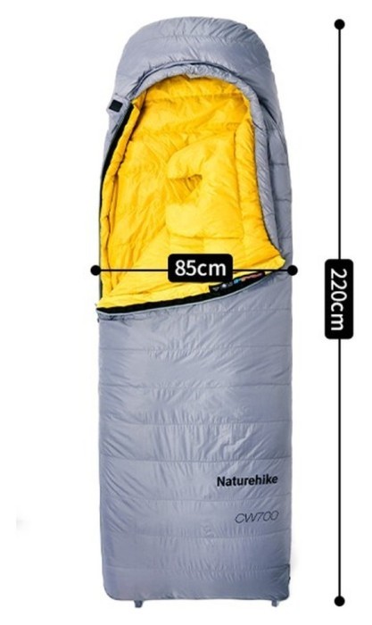 Спальник з натуральним пухом Naturehike CW700 CNK2450WS048, p-р L, жовто-сірий