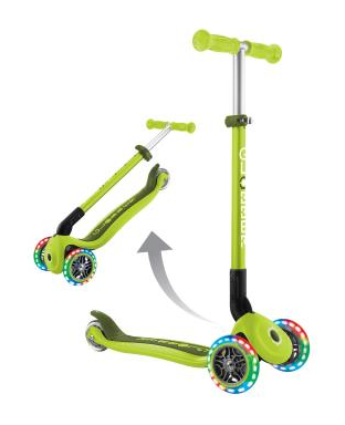 Самокат GLOBBER серии PRIMO FOLDABLE LIGHTS, зелёный, колеса с подсветкой, до 50кг, 3+