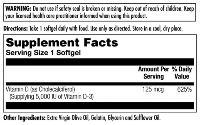 D-3 5000 IU 125mcg - 90 Softgel