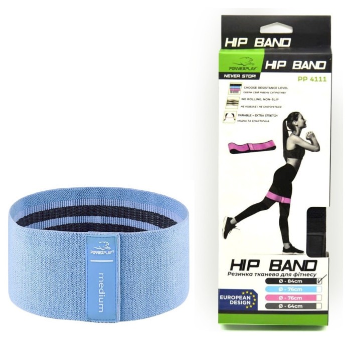 Тканина резинка для фітнесу та спорту PowerPlay 4111 Hip Band M Medium Синя (d_76cm)