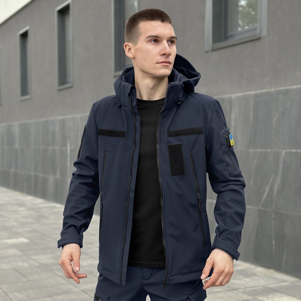 Темно-синя чоловіча демісезонна куртка Pobedov Motive із липучками, укр, укр