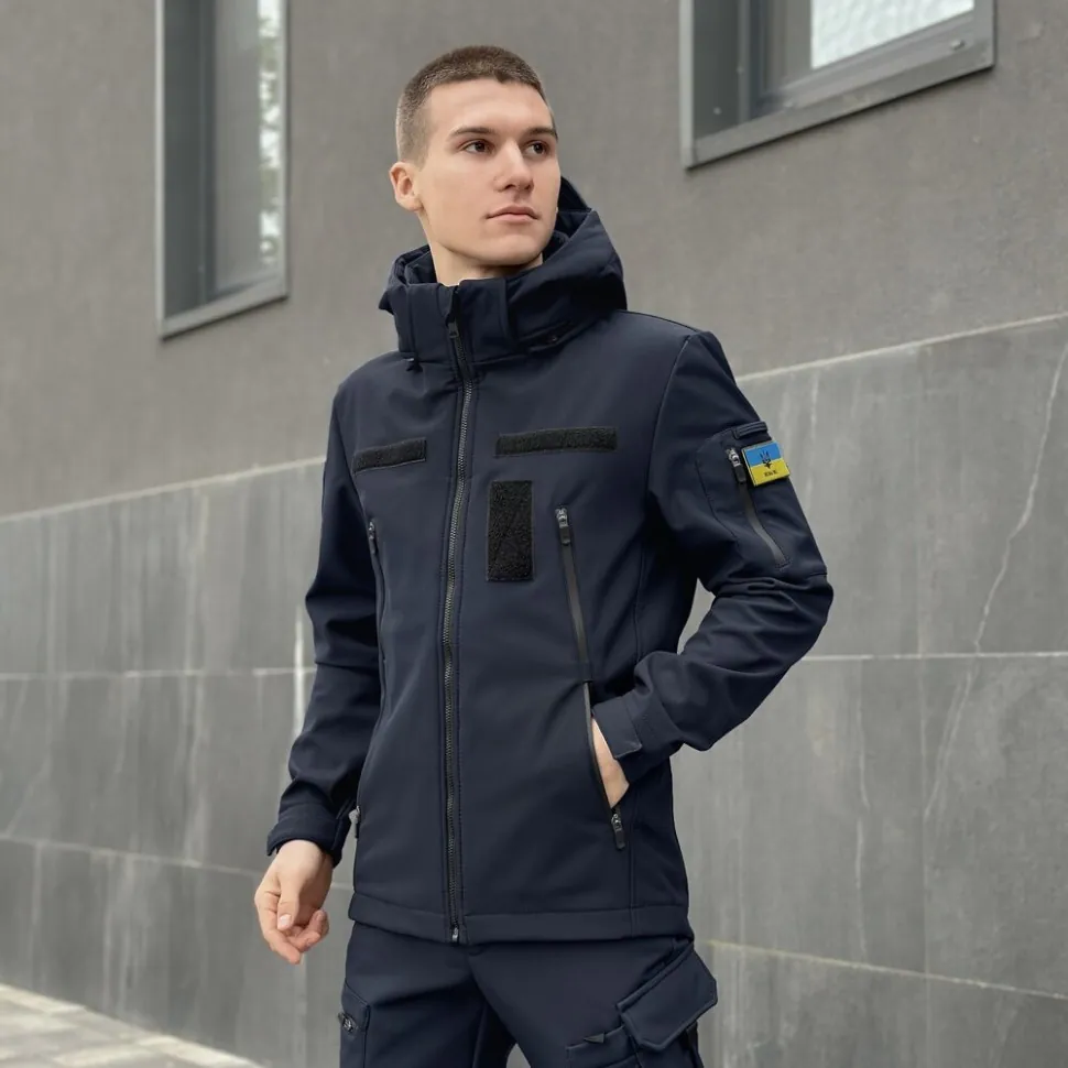Темно-синя чоловіча демісезонна куртка Pobedov Motive із липучками (L)