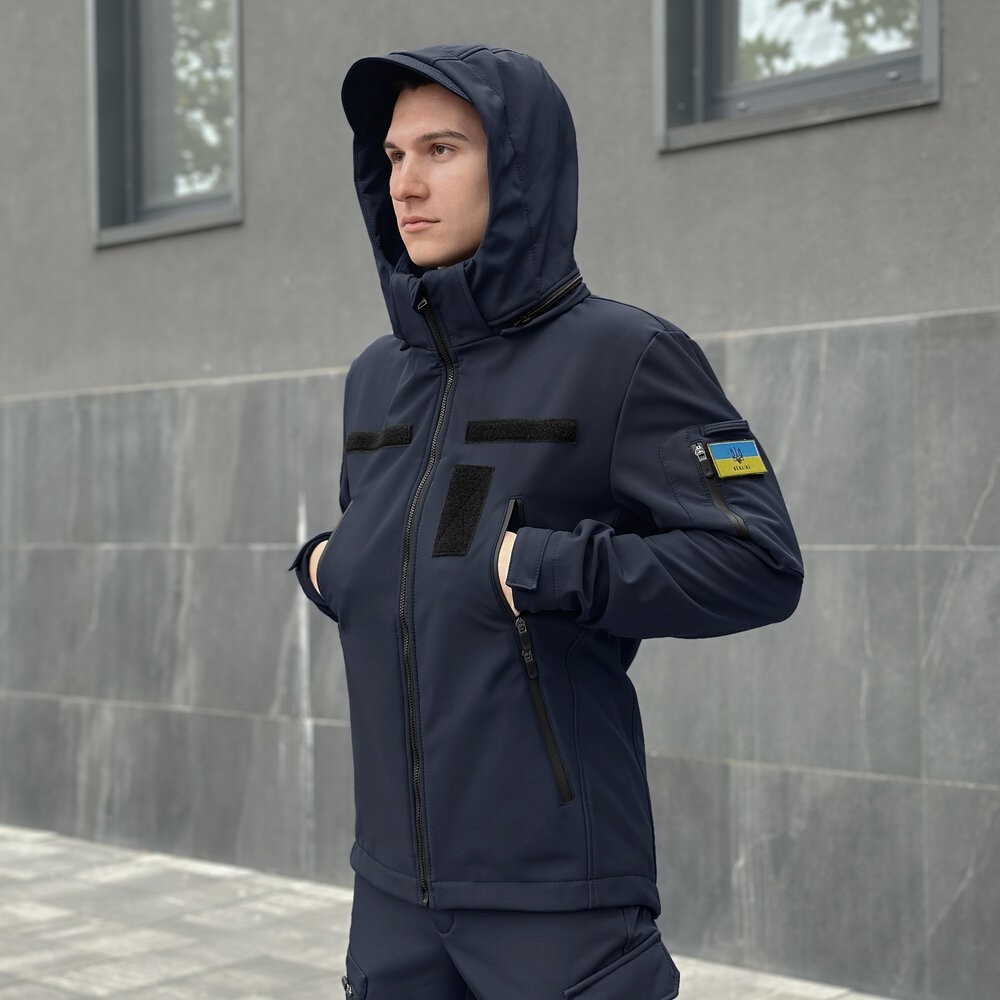 Темно-синя чоловіча демісезонна куртка Pobedov Motive із липучками, укр, укр