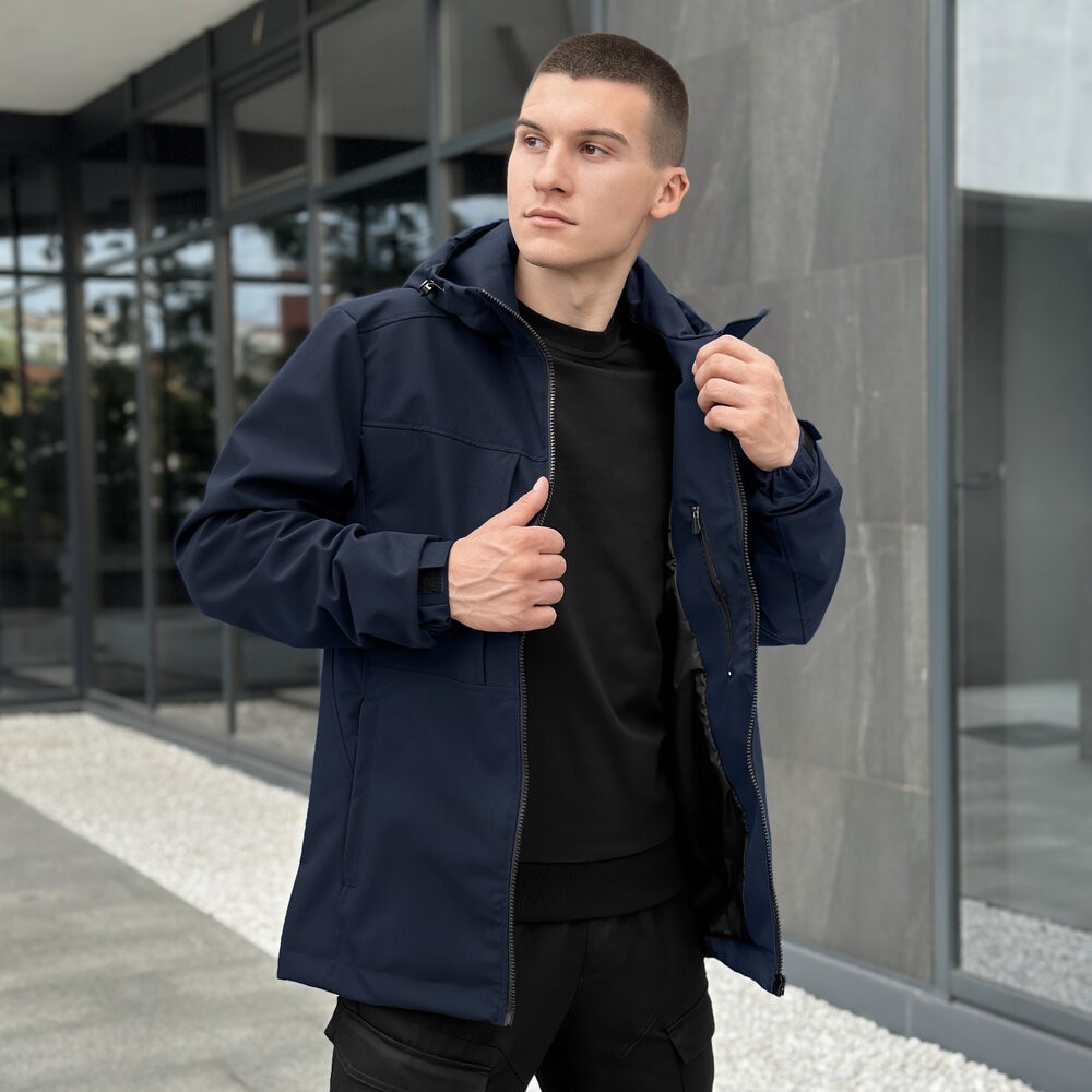 Темно-синя чоловіча повсякденна куртка на весну і осінь Pobedov Shum, укр, укр