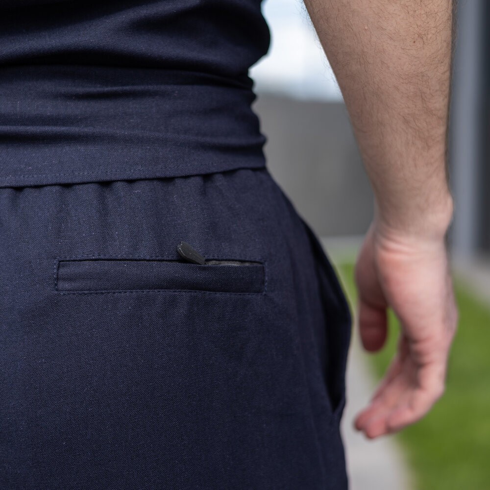 Шорти чоловічі льняні з кишенями темно-сині Pobedov Marsel, укр, укр