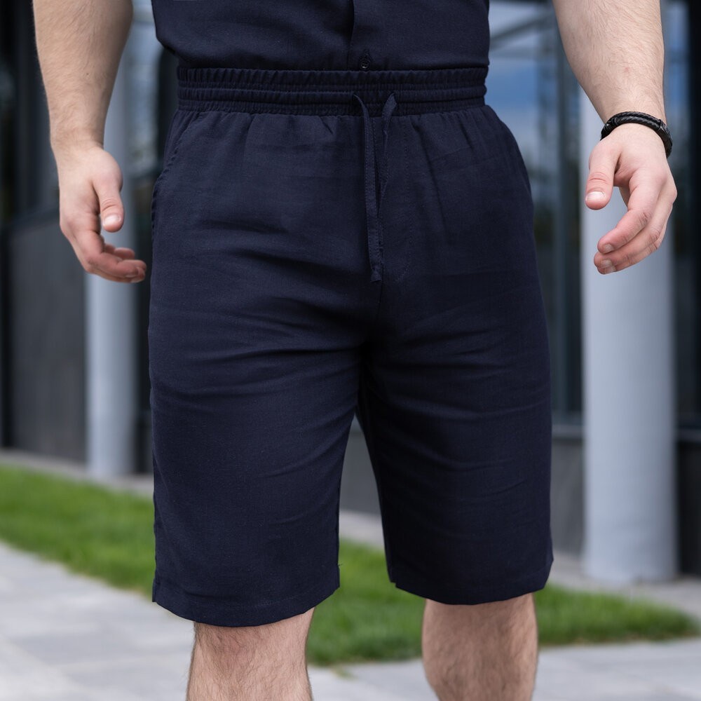 Шорти чоловічі льняні з кишенями темно-сині Pobedov Marsel, укр, укр