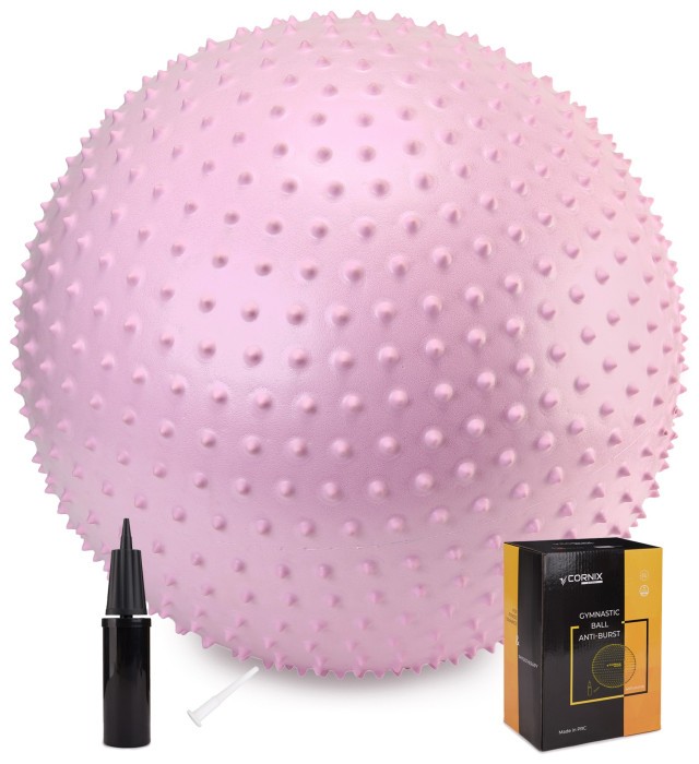 М'яч для фітнесу (фітбол) Cornix 55 см масажний Anti-Burst XR-0473 Light Pink