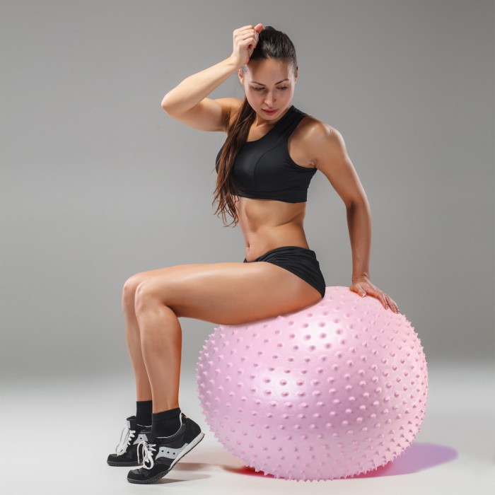 М'яч для фітнесу (фітбол) Cornix 55 см масажний Anti-Burst XR-0473 Light Pink