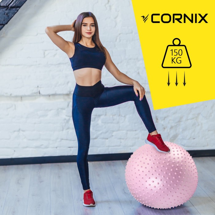 М'яч для фітнесу (фітбол) Cornix 55 см масажний Anti-Burst XR-0473 Light Pink