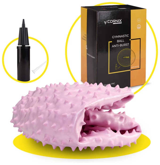 М'яч для фітнесу (фітбол) Cornix 55 см масажний Anti-Burst XR-0473 Light Pink