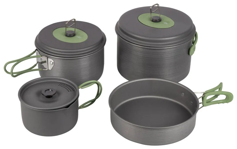Набір посуду Bo-Camp Explorer 4 Pieces Hard Anodized Grey/Green (2200244) (DSM_DAS301407)