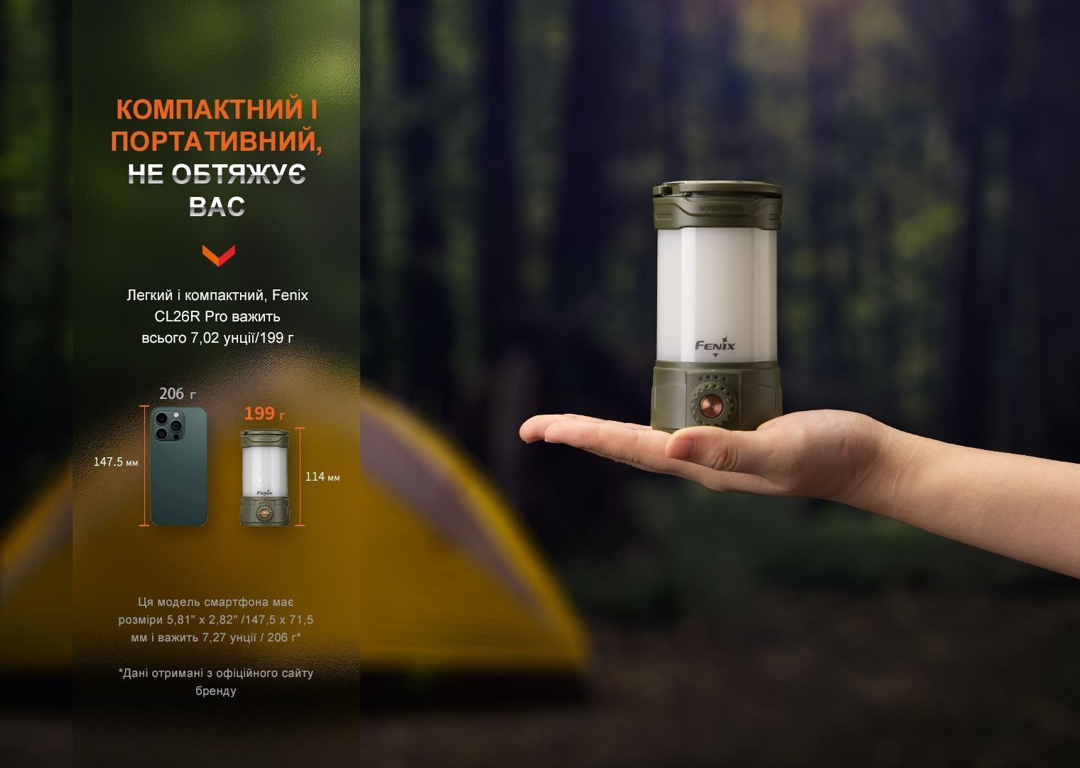 Ліхтар кемпінговий Fenix CL26R Pro, темно-зелений, укр, укр