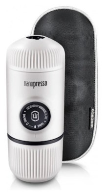 Портативна еспресо-кавоварка Wacaco Nanopresso біла з чохлом, механічна, для меленої кави