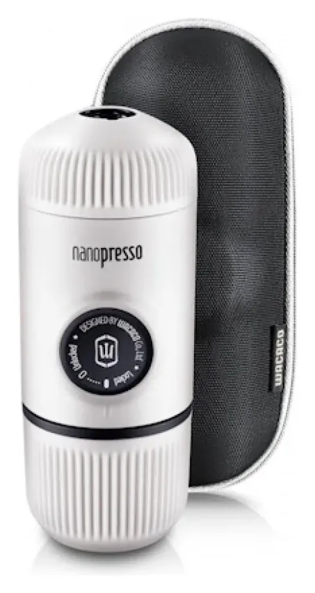 Портативна еспресо-кавоварка Wacaco Nanopresso біла з чохлом, механічна, для меленої кави (FNR_WNANOWH)