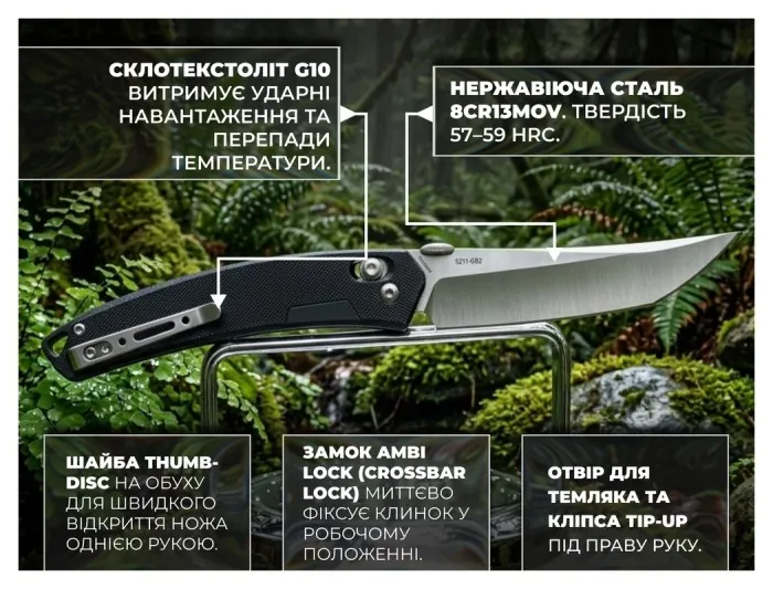 Нож складной туристический SRM 9211-GB2 (9.2 см) 8Cr13MoV/G10 черный