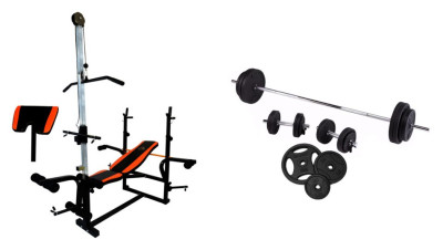 Лава для жиму з тягою + Штанга RN Steel 50 кг + Металеві гантелі по 16 кг