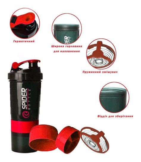 Шейкер спортивний EasyFit Spider 0,5 л Чорно-червоний