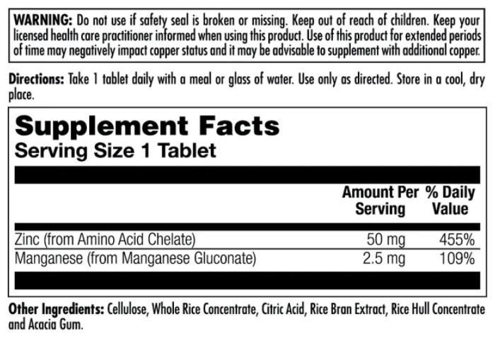 Zinc 50 - 90 tabs