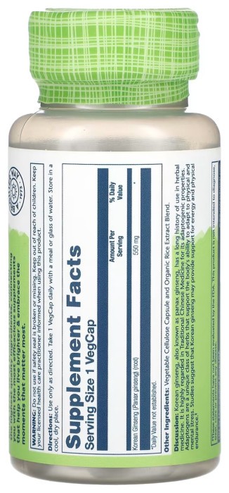 Korean Ginseng Root 550mg - 50 vcaps