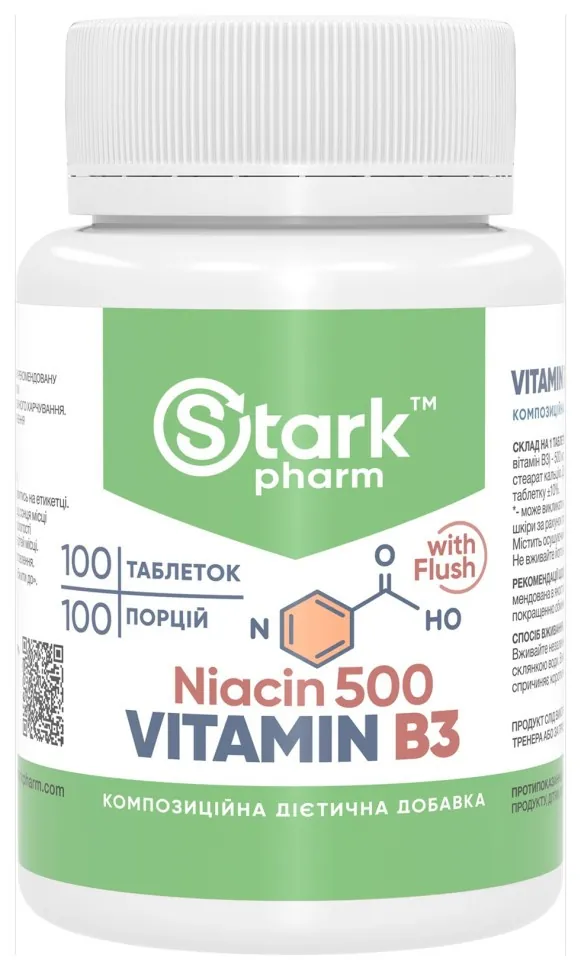 Stark Niacin Vitamin B3 with Flush 500mg - 100 tabs (DSN_2023-10-5822)