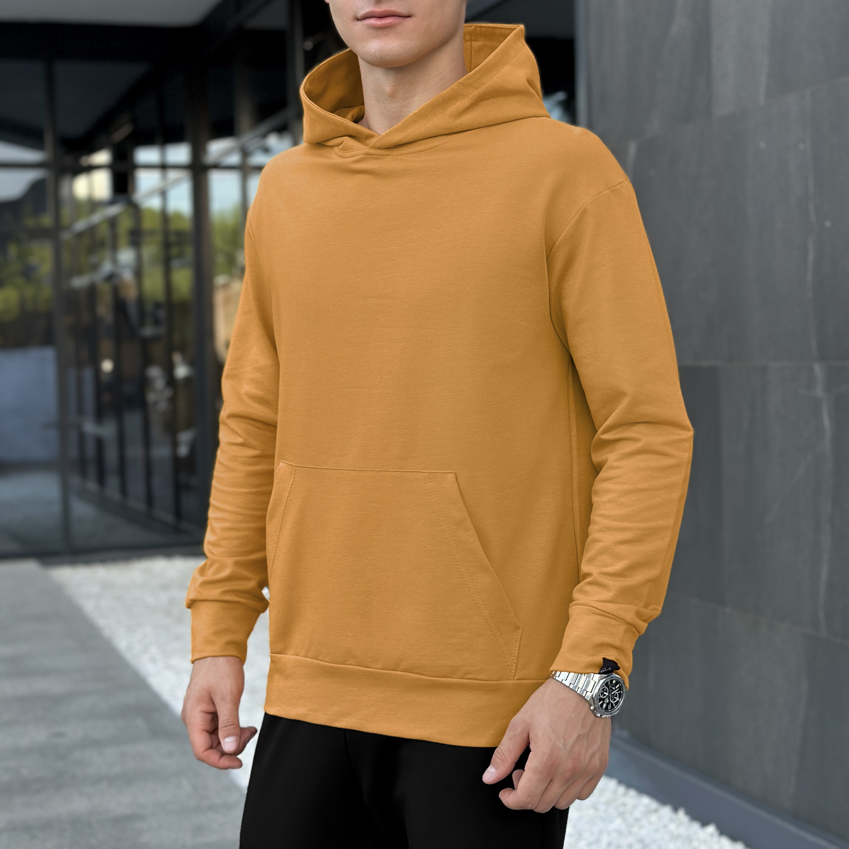 Чоловіче демісезонне худі з капюшоном помаранчеве Pobedov 001